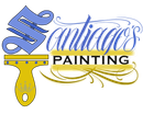 Santiago's Painting logo with blue script text and yellow paintbrush graphic