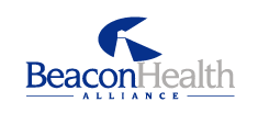The logo for beacon health alliance is blue and white.
