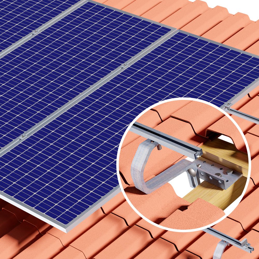 Estrutura De Fixação Painel Solar Para Telha Colonial (4 Placas) Trilho 5400mm Nz (Col3)