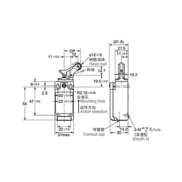 Fim De Curso Nazda NZ-C4N-4172 Pistão Com Haste 45° Com Roldana Leve