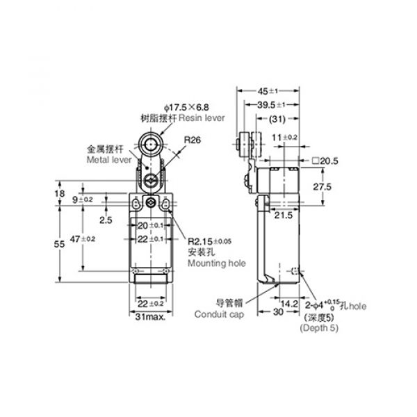 Fim De Curso Nazda NZ-C4N-4122 Com Haste Metálica E Roldana Leve