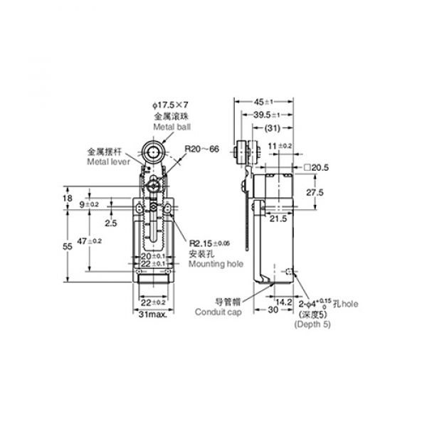 Fim De Curso Nazda NZ-C4N-412M Com Haste Ajustável Com Roldana De Metal Leve