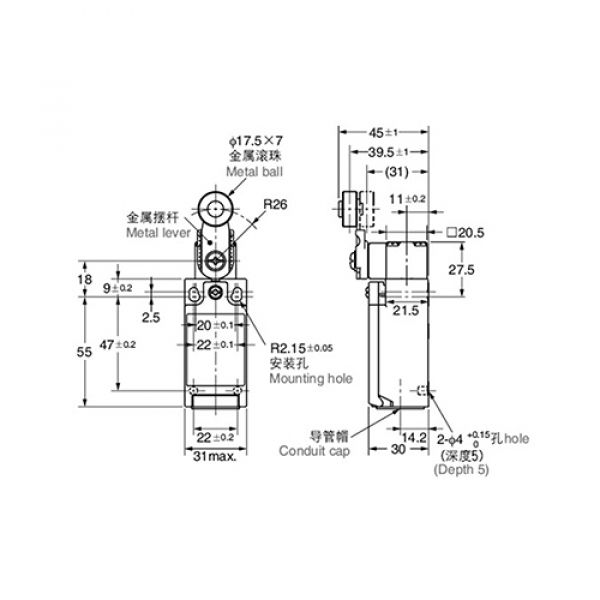 Fim De Curso Nazda NZ-C4N-4125 Com Haste E Roldana De Metal Leve