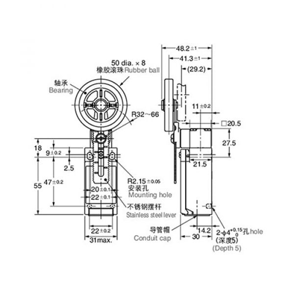 Fim De Curso Nazda NZ-C4N-412H Com Haste Ajustavél Com Roldana Grande Leve