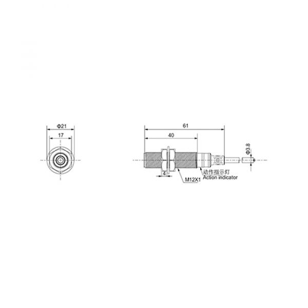 Sensor Indutivo Nazda NZ-CJY12E-02NC 12mm² Distância Sensora 2mm Com Cabo NPN NO+NC