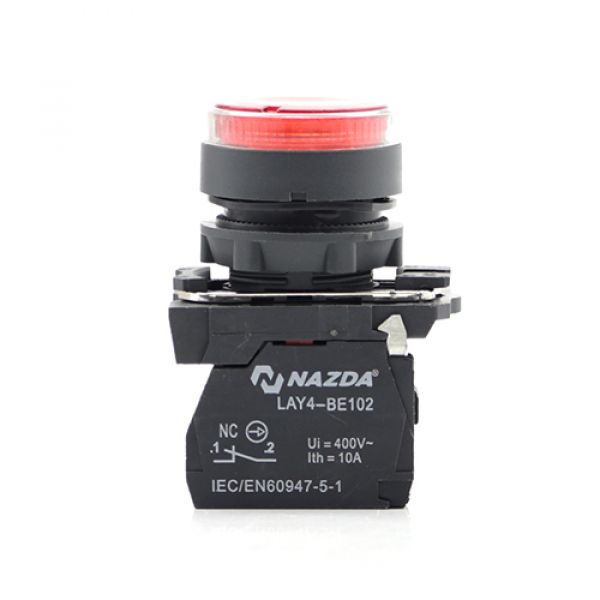 Botão Pulso Nazda 220V 1NC Vermelho Com Sinalizador