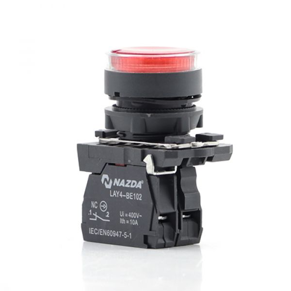 Botão Pulso Nazda 220V 1NC Vermelho Com Sinalizador