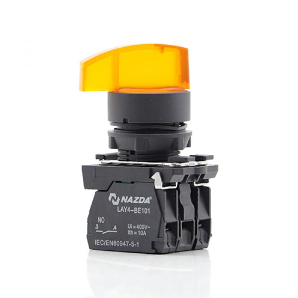 Comutador Nazda 2 Posições Manopla Longa Com Sinalizador 1NO+1NC 220V Amarelo