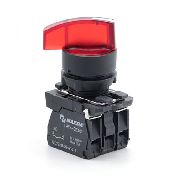 Comutador Nazda 2 Posições Manopla Curta Com Sinalizador 1NO+1NC 220V Vermelho