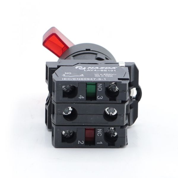 Comutador Nazda 2 Posições Manopla Curta Com Sinalizador 1NO+1NC 220V Vermelho