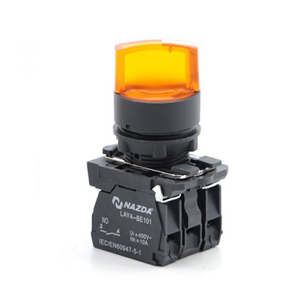 Comutador Nazda 2 Posições Manopla Curta Com Sinalizador 1NO+1NC 220V Amarelo