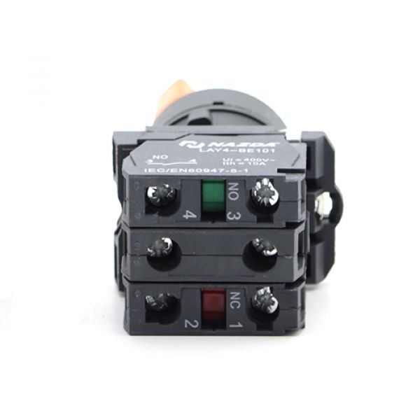 Comutador Nazda 2 Posições Manopla Curta Com Sinalizador 1NO+1NC 220V Amarelo