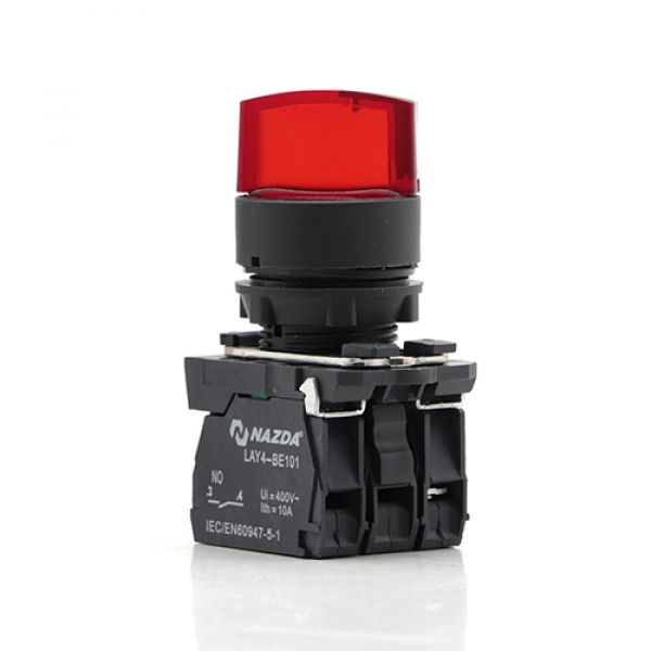 Comutador Nazda 2 Posições Manopla Curta Com Sinalizador 1NO+1NC 220V Vermelho (2)