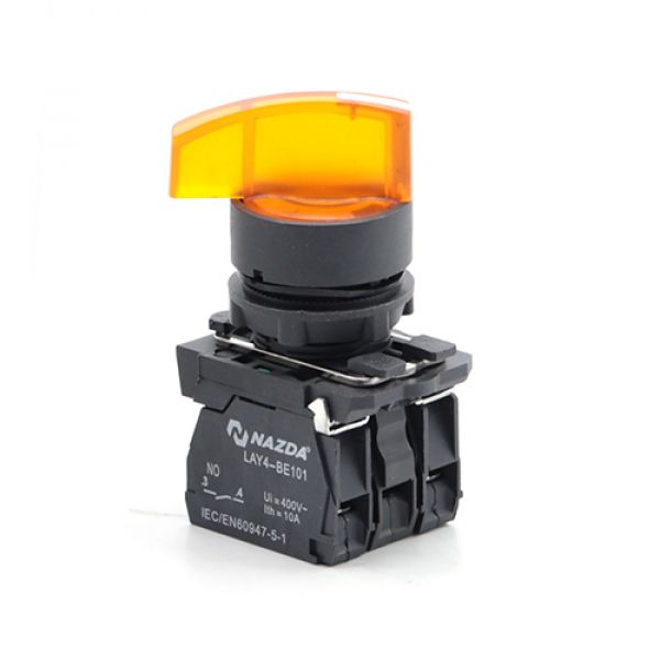 Comutador Nazda 2 Posições Manopla Longa Com Sinalizador 1NO+1NC 24VDC Amarelo