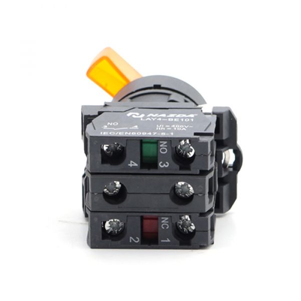 Comutador Nazda 2 Posições Manopla Longa Com Sinalizador 1NO+1NC 24VDC Amarelo