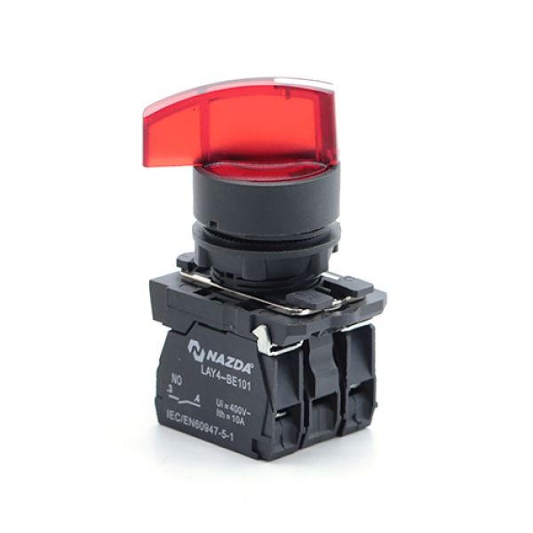 Comutador Nazda 2 Posições Manopla Longa Com Sinalizador 1NO+1NC 24VDC Vermelho