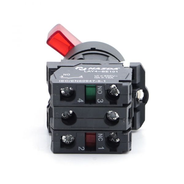 Comutador Nazda 2 Posições Manopla Longa Com Sinalizador 1NO+1NC 24VDC Vermelho