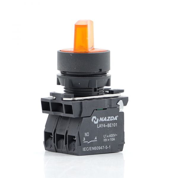 Comutador Nazda 2 Posições Manopla Curta Com Sinalizador 1NO+1NC 24VDC Amarelo