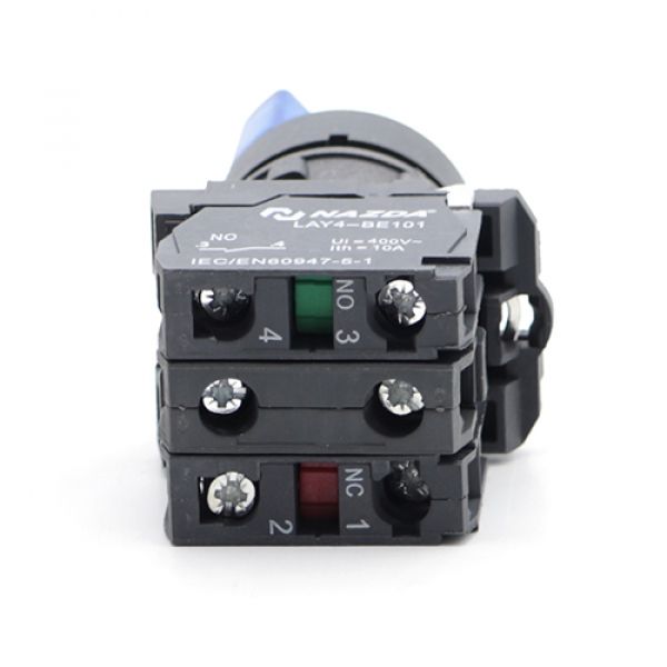 Comutador Nazda 2 Posições Manopla Curta Com Sinalizador 1NO+1NC 24VDC Azul