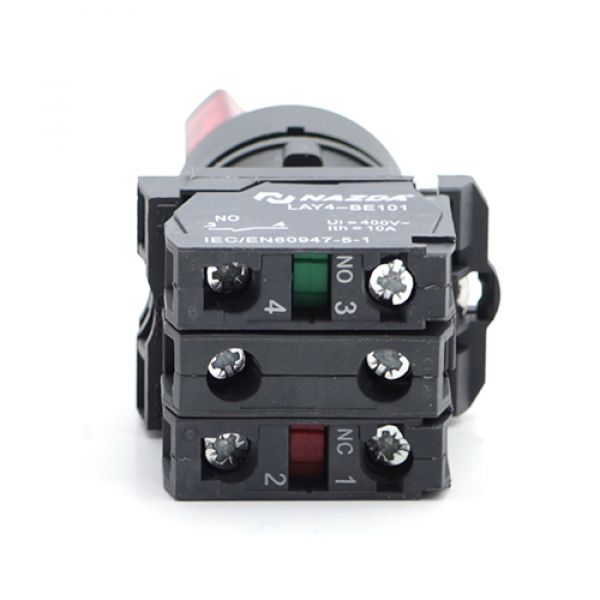 Comutador Nazda 2 Posições Manopla Curta Com Sinalizador 1NO+1NC 24VDC Vermelho