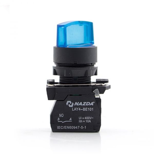 Comutador Nazda 2 Posições Manopla Curta Com Sinalizador 1NO+1NC 220V Azul