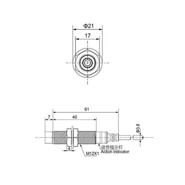 Sensor Indutivo Nazda NZ-CJY12E-04PC 12mm² Distância Sensora 4mm Com Cabo PNP NO+NC