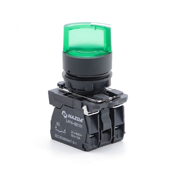 Comutador Nazda 2 Posições Manopla Curta Com Sinalizador 1NO+1NC 220V Verde
