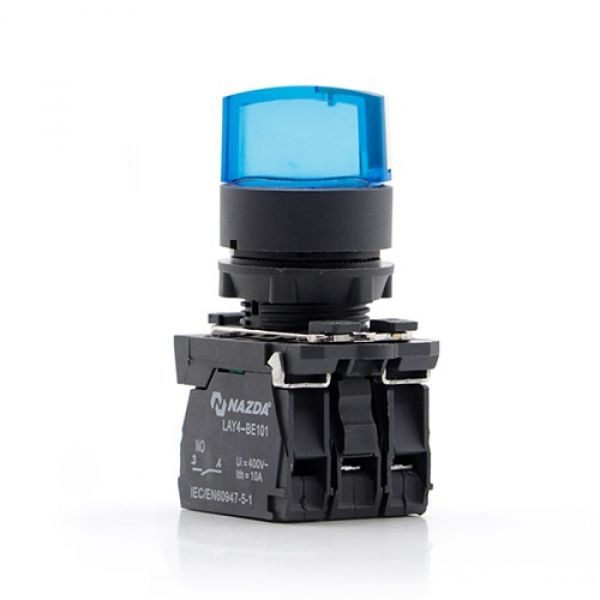 Comutador Nazda 2 Posições Manopla Curta Com Sinalizador 1NO+1NC 220V Azul