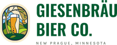 Giesenbrau Bier Co. logo with green brewery text and round scenic emblem, New Prague, Minnesota