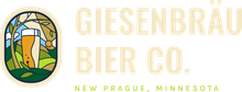 Giesenbrau Bier Co. logo with a stained-glass style hop and church window, New Prague, Minnesota