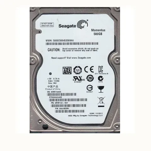 Close-up of a silver Seagate Momentus 80GB laptop hard drive label.