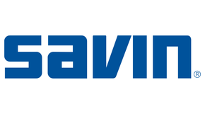 Blue SAVIN logo on a white background