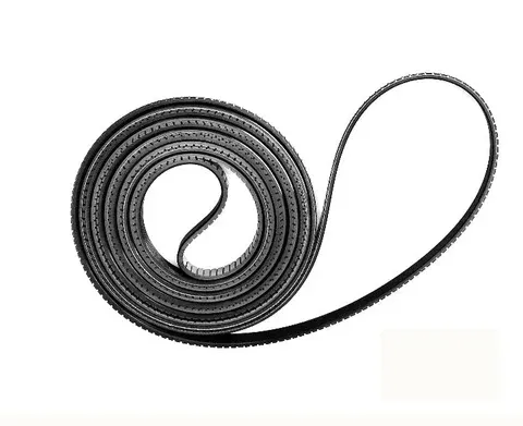 Coiled black belt or strap forming a spiral on a white background