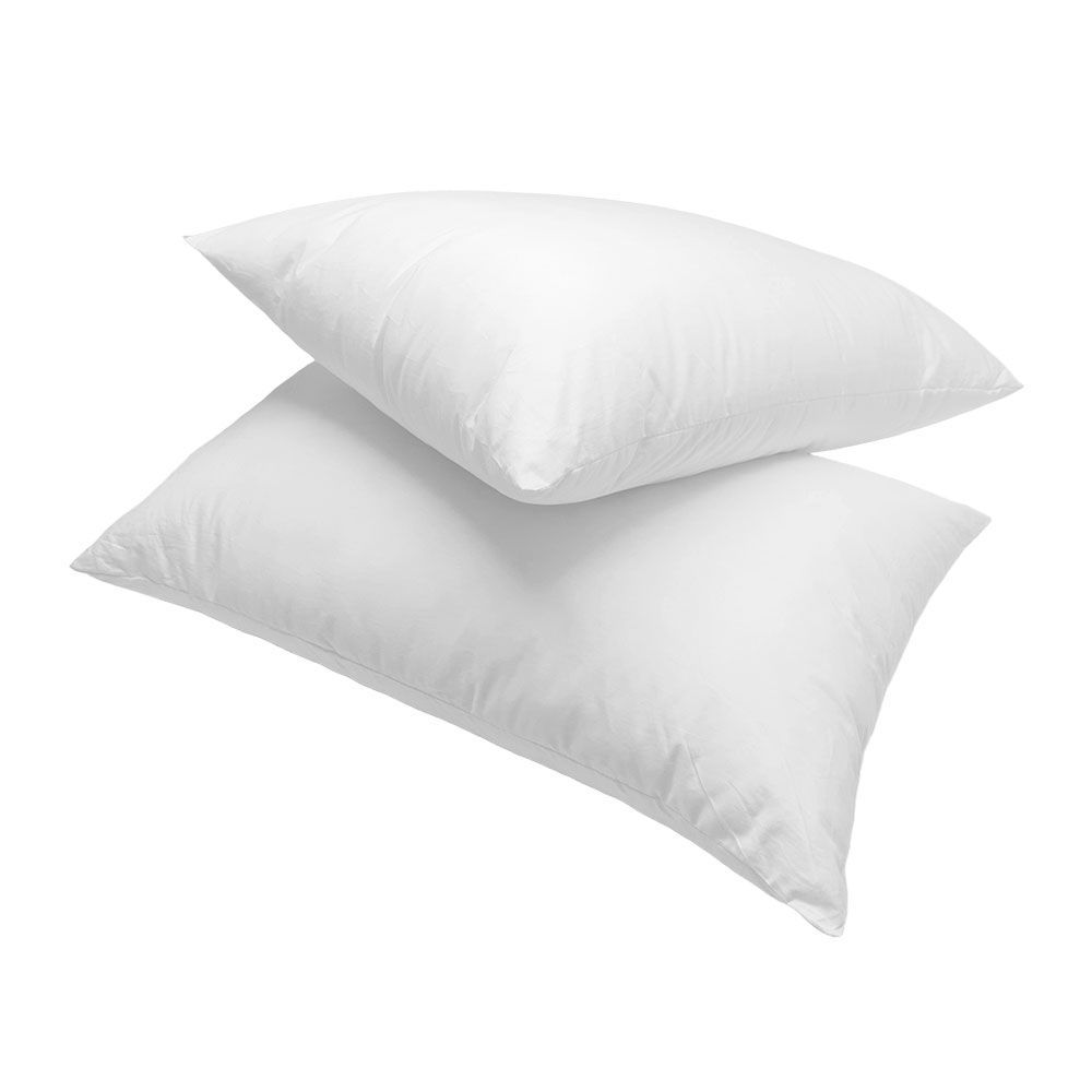 Two white, fluffy pillows stacked on each other.
