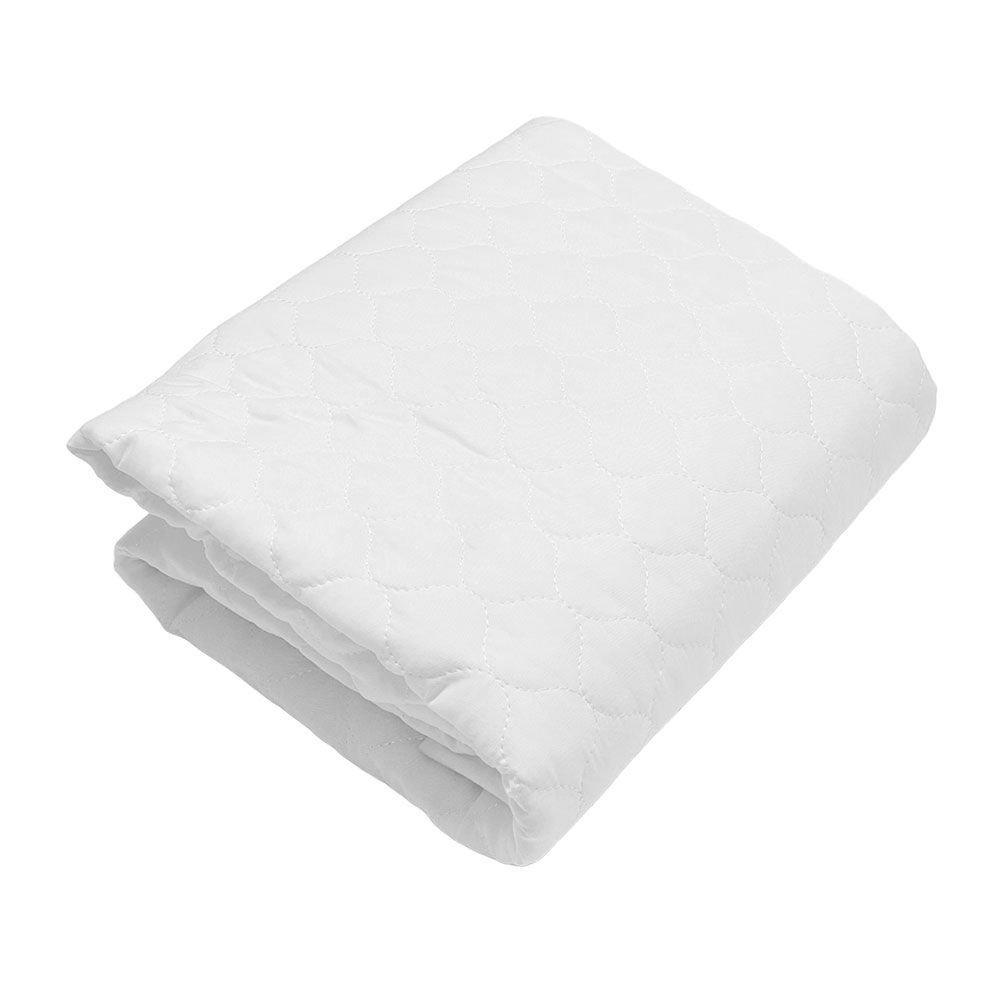 Folded white blanket.