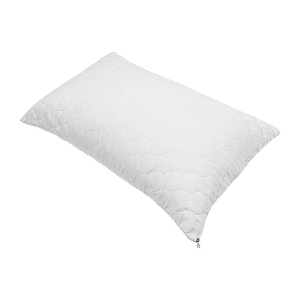 White rectangular pillow with a quilted pattern.