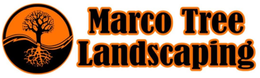 Marco Tree Landscaping logo with orange tree icon and black text on a light background