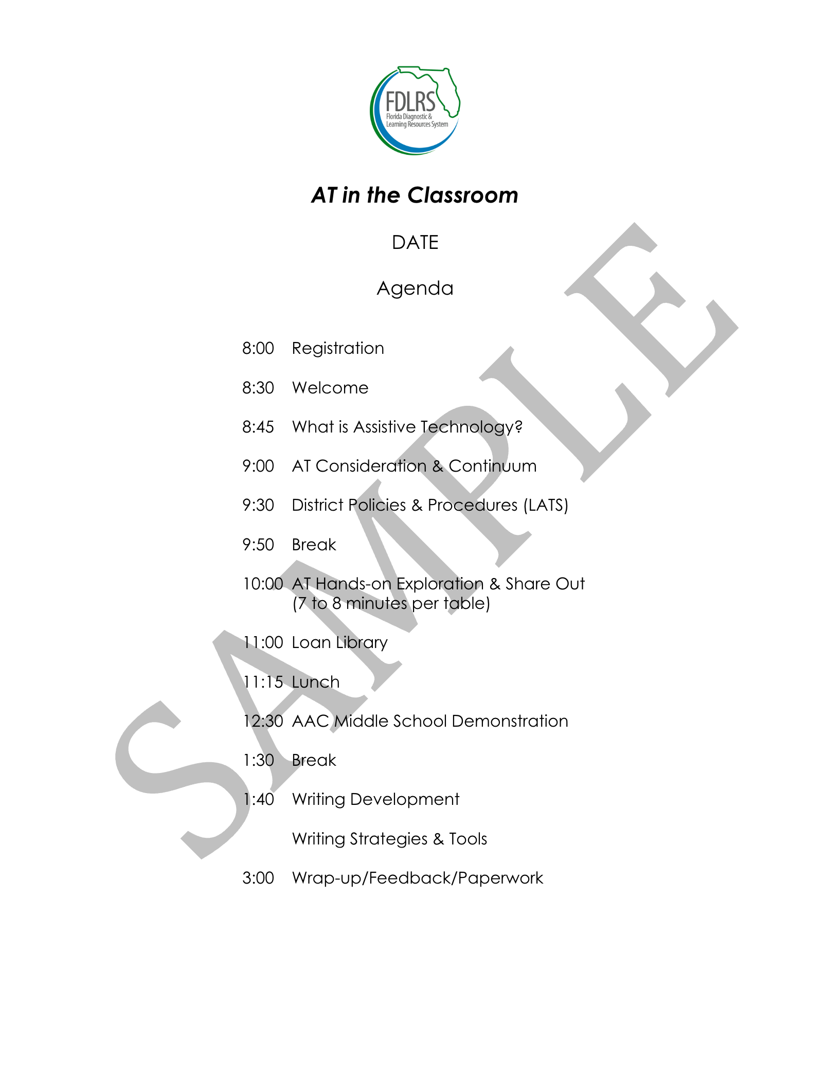 AT in the Classroom agenda.