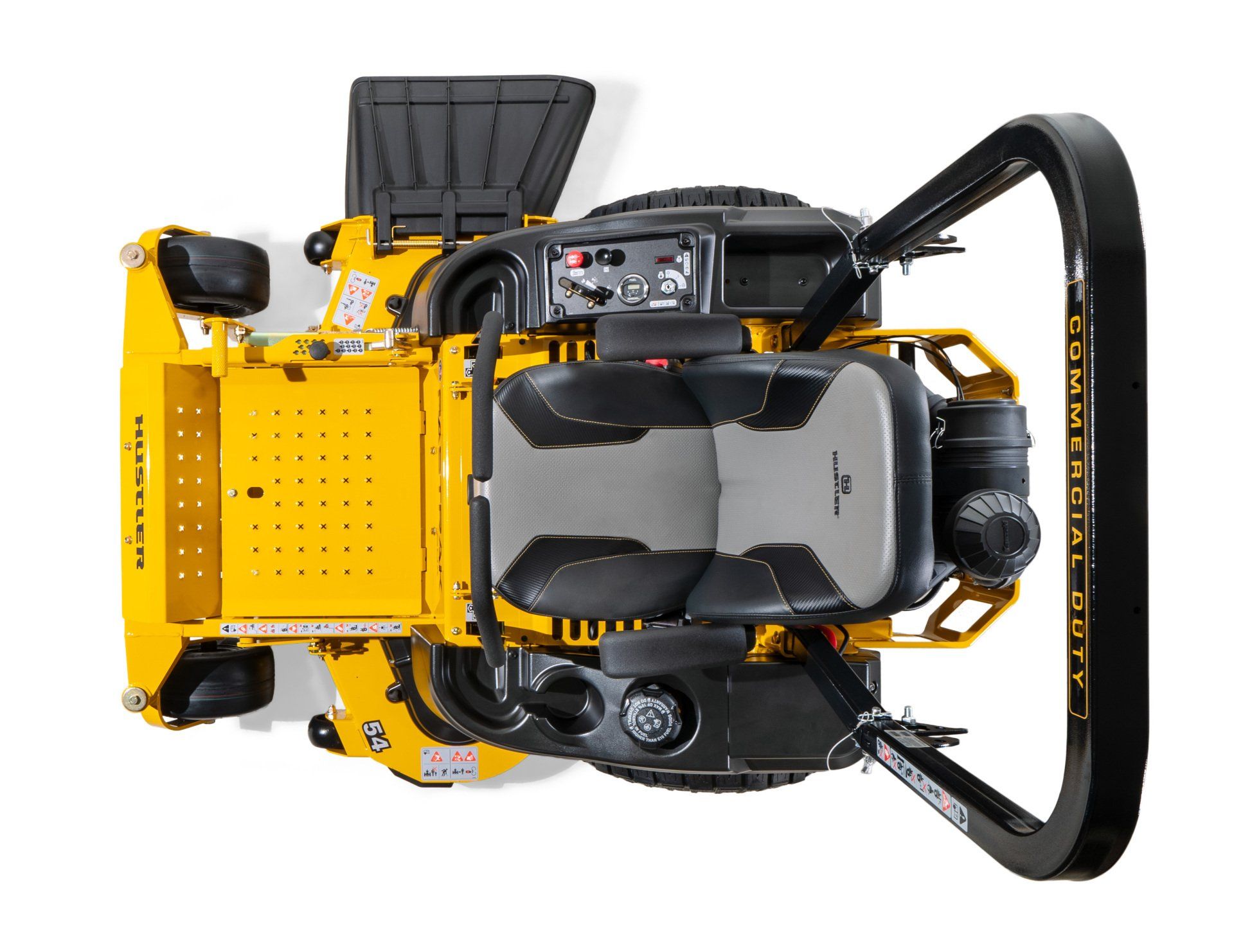 Yellow and black construction machine, overhead view.