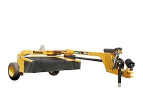 Yellow and black Vermeer side-mounted mower on wheels.