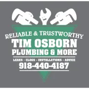 Tim Osborn Plumbing & More logo with wrenches, leaks/clogs/installations/advice, phone 918-440-4187