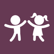 a boy and a girl are holding hands on a purple background .