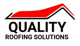 A logo for Quality Roofing Solutions with a red roof.