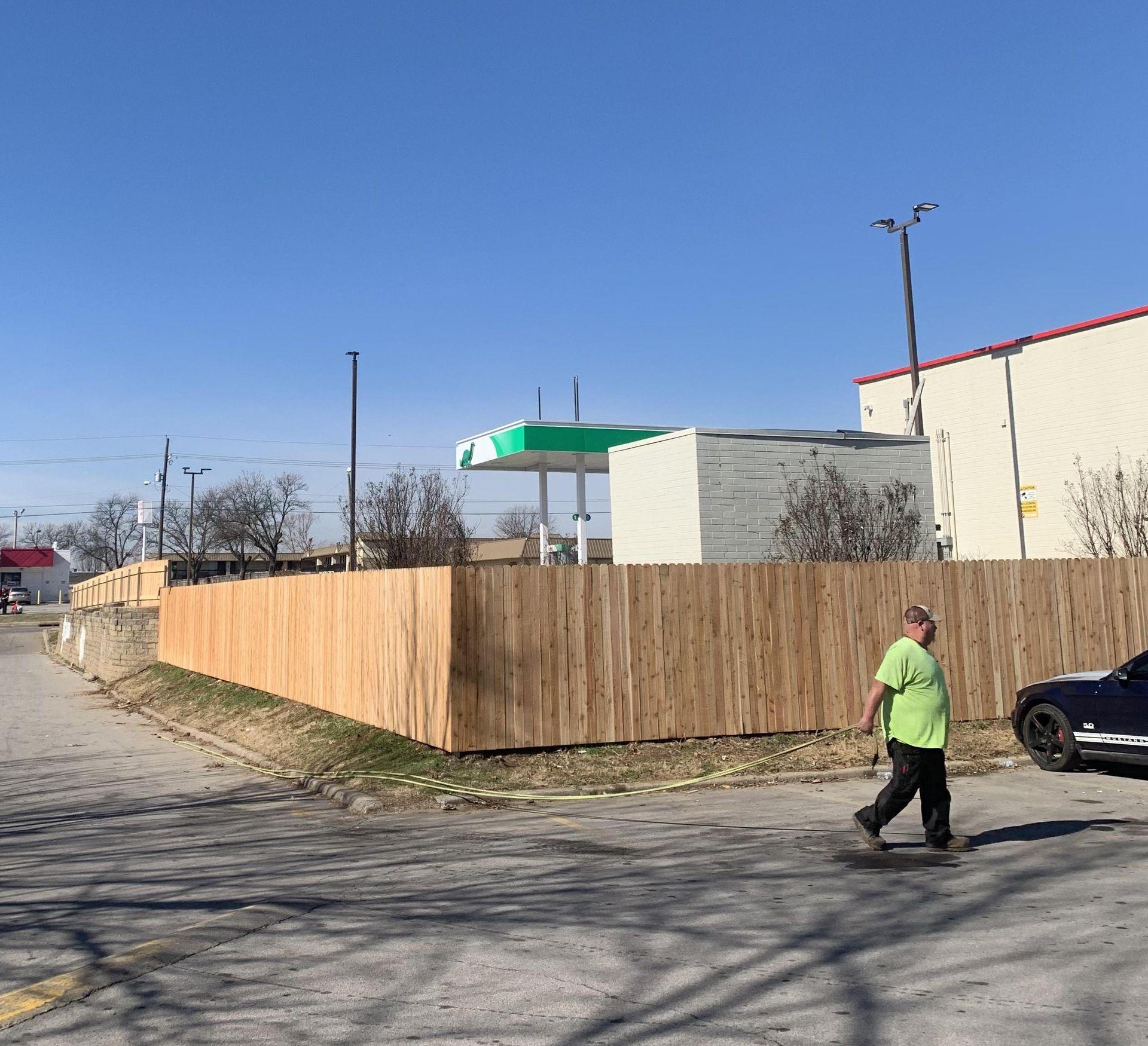 Wood fence around business