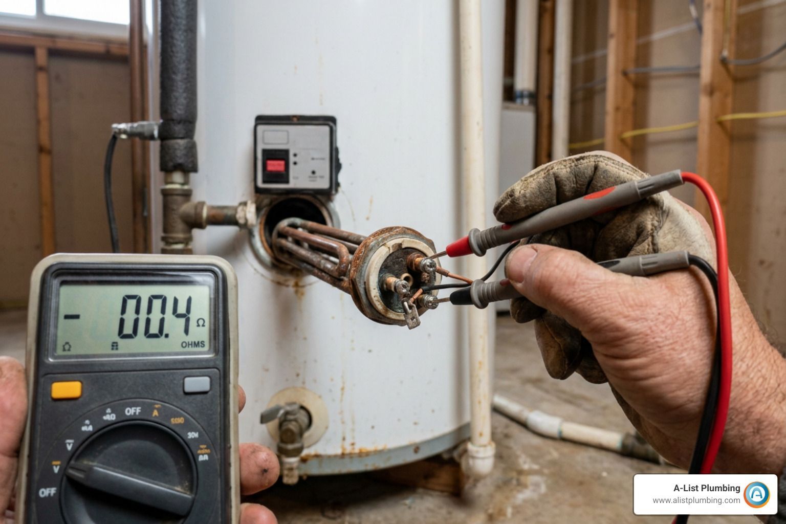 testing water heater element with a digital multimeter