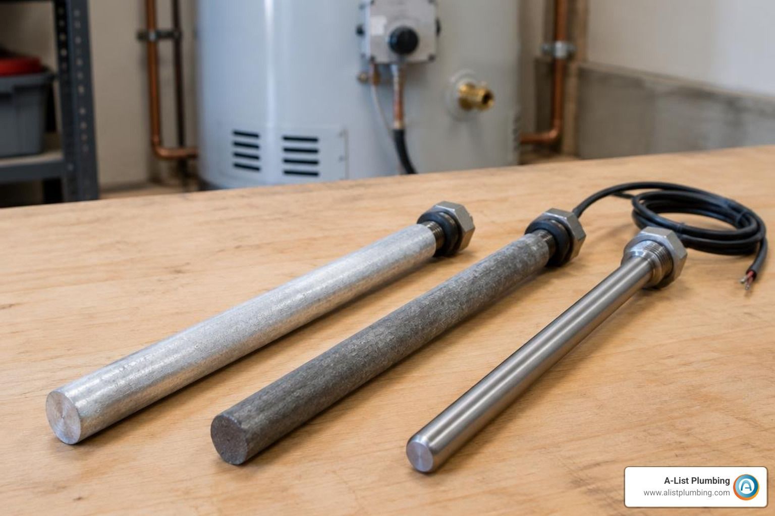 Side by side comparison of zinc-aluminum, magnesium, and powered anode rods