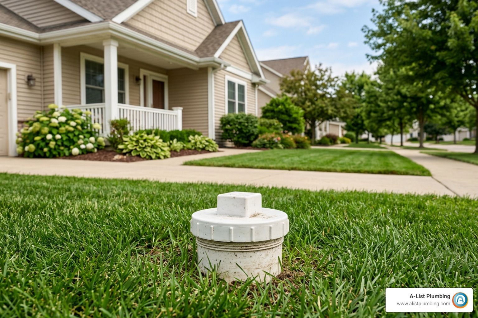 Locating a 4-inch PVC sewer cleanout cap in a residential yard