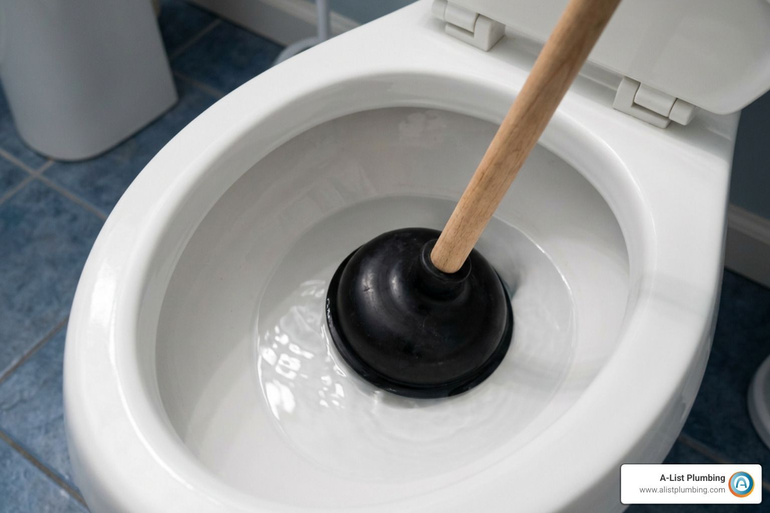 Proper flange plunger positioning inside the toilet bowl trap