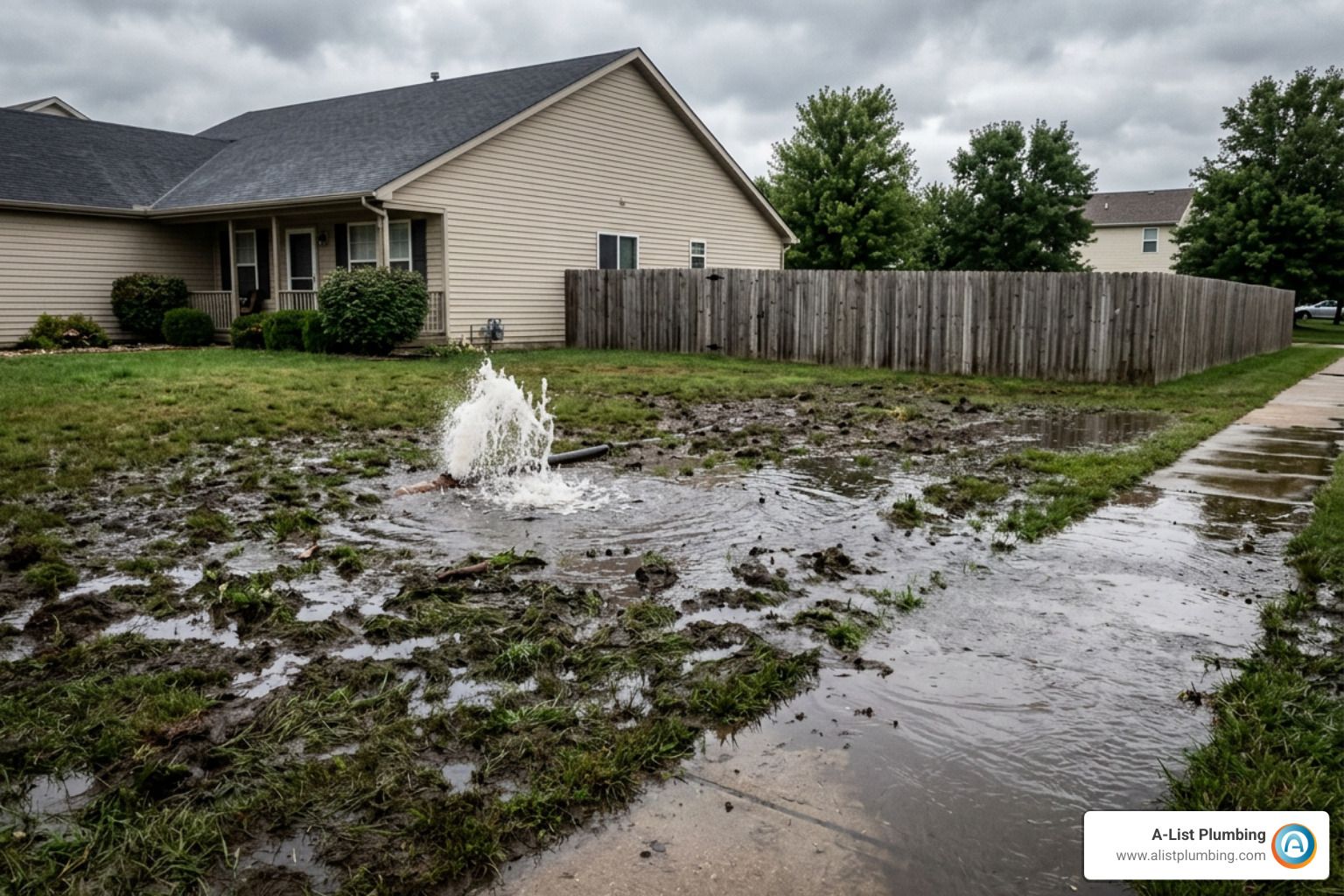 water main leak soggy yard flooding
