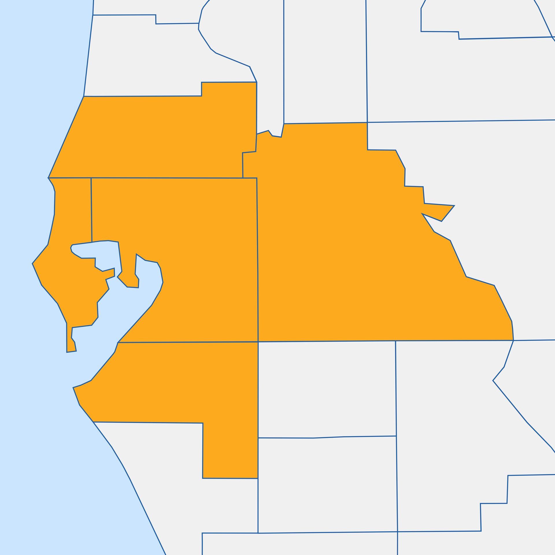 A map of the united states with a large orange area in the middle